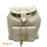 Vintage Chanel Double C Cream Lambskin Drawstring Flap Backpack