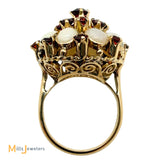 14K Yellow Gold 1.93ctw Garnet 3.12ctw Australian Opal Cluster Ring Size 6