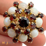 14K Yellow Gold 1.93ctw Garnet 3.12ctw Australian Opal Cluster Ring Size 6