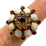 14K Yellow Gold 1.93ctw Garnet 3.12ctw Australian Opal Cluster Ring Size 6
