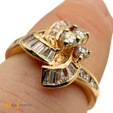 Signed 14K Yellow Gold 0.62ctw Baguette and Round Brilliant Diamond Band Ring Size 6.5