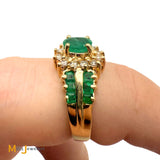 14K Yellow Gold 1.13cw Emerald and 0.24ctw Diamond Cocktail Halo Ring Size 6.75