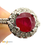 14k White Gold 0.94ct Ruby and 0.26ctw Diamond Halo Cocktail Ring Size 7.5