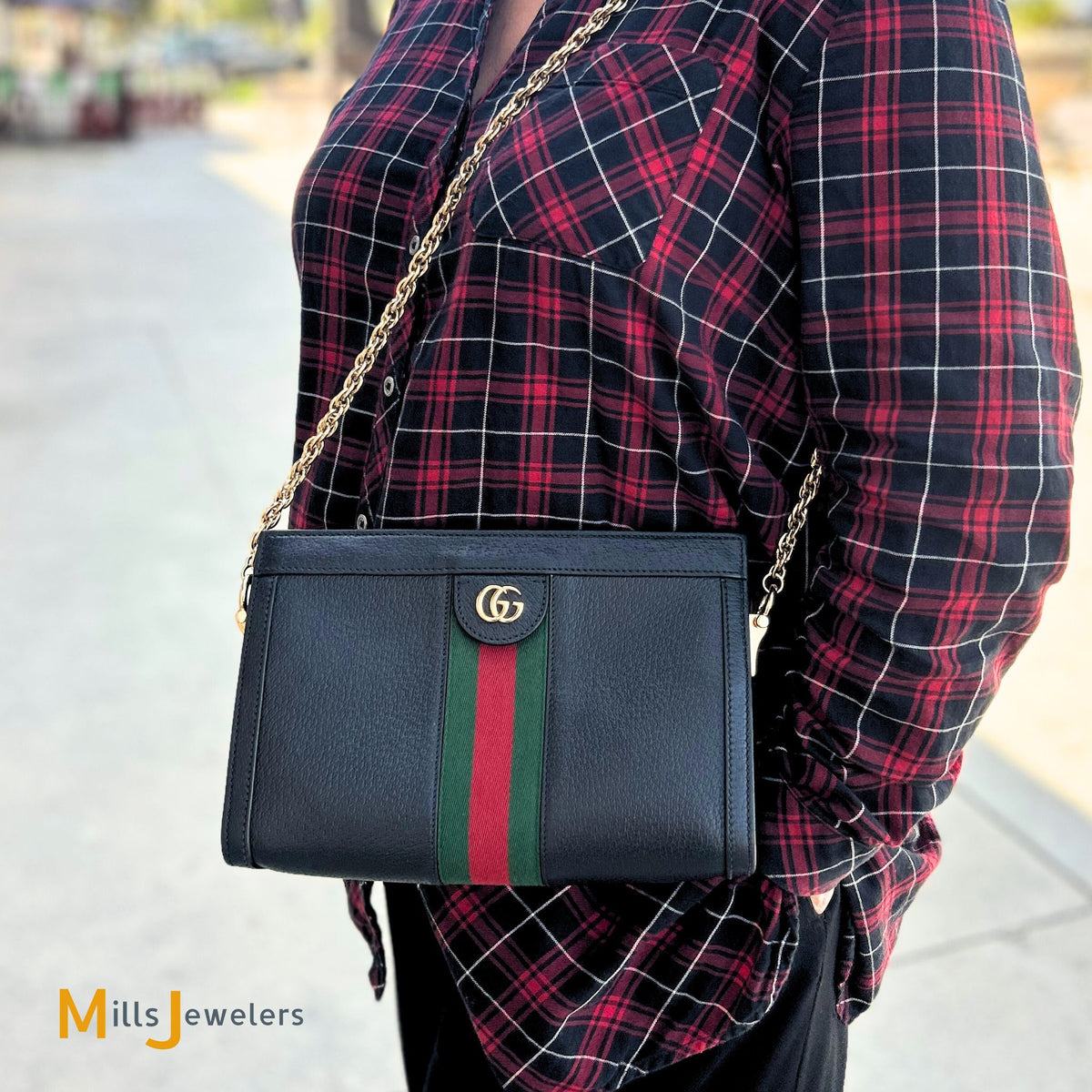 Gucci Black Calfskin Leather Ophidia Chain Shoulder Bag – Mills