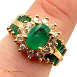 14K Yellow Gold 1.13cw Emerald and 0.24ctw Diamond Cocktail Halo Ring Size 6.75