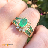 14K Yellow Gold 1.13cw Emerald and 0.24ctw Diamond Cocktail Halo Ring Size 6.75