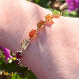 14K Yellow Gold Multicolor Oval Gemstone Tennis Link Bracelet 6.5"