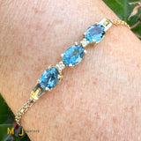 Vintage Atlantic Jewelry Co. 14K Yellow Gold 2.19ctw Blue Topaz and 0.02ctw Diamond Bracelet