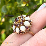 14K Yellow Gold 1.93ctw Garnet 3.12ctw Australian Opal Cluster Ring Size 6