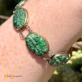 14k Yellow Gold Hand-Carved Jade 12.25ctw Link Bracelet Size 7.25
