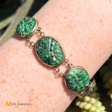 14k Yellow Gold Hand-Carved Jade 12.25ctw Link Bracelet Size 7.25