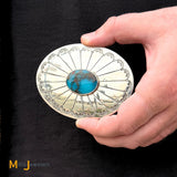 Signed RAS Sterling Silver 925 Turquoise Belt Buckle