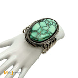 Loren Thomas Begay Sterling Silver 925 Navajo Large 55ct Oval Turquoise Cuff Bracelet