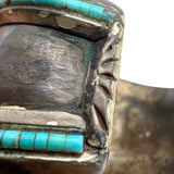 Vintage Signed MM Sterling Silver 925 Turquoise Frame Cuff Bracelet