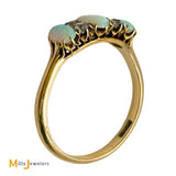14K Yellow Gold Vintage 0.12ctw Diamond and Fire Opal Three Stone Band Ring Size 8