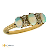 14K Yellow Gold Vintage 0.12ctw Diamond and Fire Opal Three Stone Band Ring Size 8