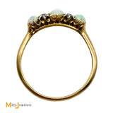 14K Yellow Gold Vintage 0.12ctw Diamond and Fire Opal Three Stone Band Ring Size 8