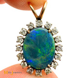 14K Yellow Gold 1.17ct Australian Fire Opal and Diamond Oval Pendant