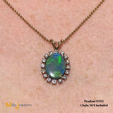 14K Yellow Gold 1.17ct Australian Fire Opal and Diamond Oval Pendant