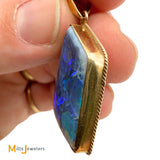 14K Yellow Gold Crazed Asymmetrical Australian Fire Opal Bezel Set Slide Pendant