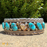 James Shay Navajo 0.80ct Diamond and Turquoise Sterling Silver 925 Cuff Bracelet