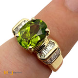 14k Yellow Gold 1.76ct Oval Peridot 0.24ctw Diamond Cocktail Ring Size 6.25