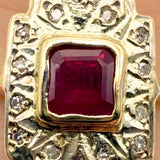 Antique 9k Two-tone Gold 0.58ct Ruby and 0.12ctw Diamond Art Deco Ring Size 6.75