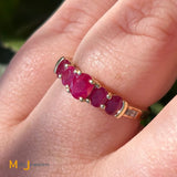 14K Yellow Gold 1.11ctw Ruby and 0.04ctw Diamond Band Ring Size 7
