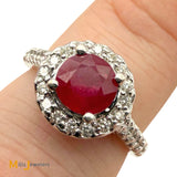 14k White Gold 0.94ct Ruby and 0.26ctw Diamond Halo Cocktail Ring Size 7.5