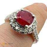 14k White Gold 0.94ct Ruby and 0.26ctw Diamond Halo Cocktail Ring Size 7.5