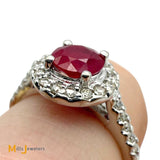 14k White Gold 0.94ct Ruby and 0.26ctw Diamond Halo Cocktail Ring Size 7.5