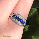 Vintage Platinum and 9K Yellow Gold 0.5ctw Synthetic Sapphire and 0.24ctw Diamond Band Size 5.25