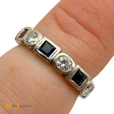 Vintage Platinum 0.64ctw Sapphire and 0.48ctw Diamond Eternity Ring Size 6