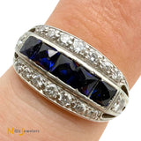Vintage Platinum and 9K Yellow Gold 0.5ctw Synthetic Sapphire and 0.24ctw Diamond Band Size 5.25