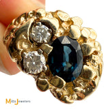 14K Yellow Gold 1.2ct Blue Sapphire and 0.22ctw Diamond Nugget Ring Size 9.25