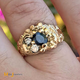 14K Yellow Gold 1.2ct Blue Sapphire and 0.22ctw Diamond Nugget Ring Size 9.25