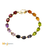 14K Yellow Gold Multicolor Oval Gemstone Tennis Link Bracelet 6.5"