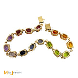 14K Yellow Gold Multicolor Oval Gemstone Tennis Link Bracelet 6.5"