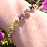 14K Yellow Gold Multicolor Oval Gemstone Tennis Link Bracelet 6.5"