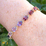 14K Yellow Gold Multicolor Oval Gemstone Tennis Link Bracelet 6.5"