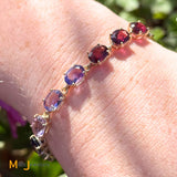 14K Yellow Gold Multicolor Oval Gemstone Tennis Link Bracelet 6.5"