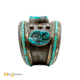 Vintage Signed MM Sterling Silver 925 Turquoise Frame Cuff Bracelet