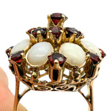 14K Yellow Gold 1.93ctw Garnet 3.12ctw Australian Opal Cluster Ring Size 6