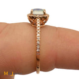 QCD Inc. 14K Rose Gold 0.26ct Doublet Opal and 0.10ctw Diamond Halo Ring Size 6