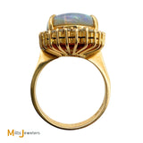 14K Yellow Gold 3.97ct Crazed Australian Fire Opal 0.45ctw Diamond Halo Cocktail Ring Size 7