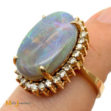 14K Yellow Gold 3.97ct Crazed Australian Fire Opal 0.45ctw Diamond Halo Cocktail Ring Size 7