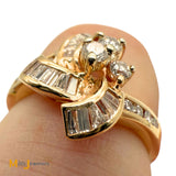 Signed 14K Yellow Gold 0.62ctw Baguette and Round Brilliant Diamond Band Ring Size 6.5