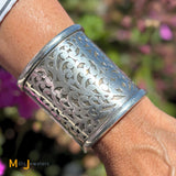 Signed Sterling Silver 925 Giant Wide Overlay Cuff Bracelet