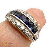 Vintage Platinum and 9K Yellow Gold 0.5ctw Synthetic Sapphire and 0.24ctw Diamond Band Size 5.25