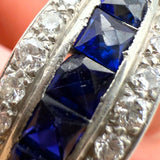 Vintage Platinum and 9K Yellow Gold 0.5ctw Synthetic Sapphire and 0.24ctw Diamond Band Size 5.25